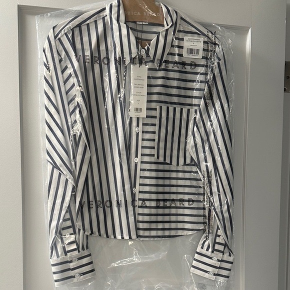 Veronica Beard Black and White Striped Shirt